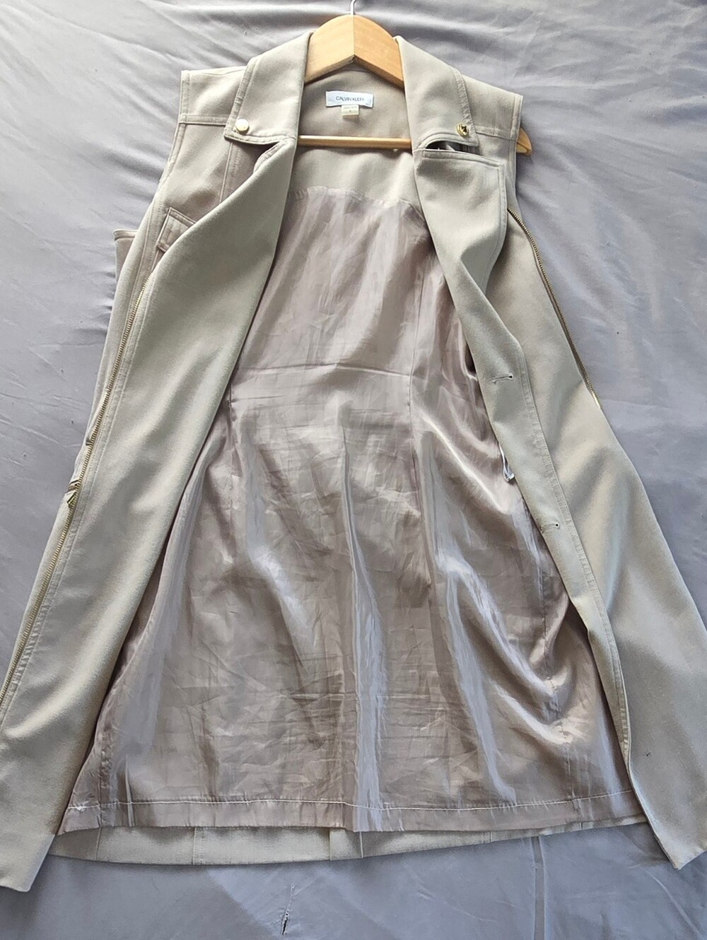 Calvin Klein Sleeveless Midi Trench Dress in Light Beige Women's Size 6 - Picture 5 of 14
